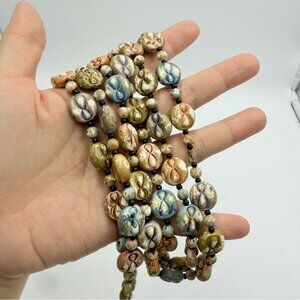 Vintage Multicolour Ceramic Infinity Symbol Bead Long Necklace